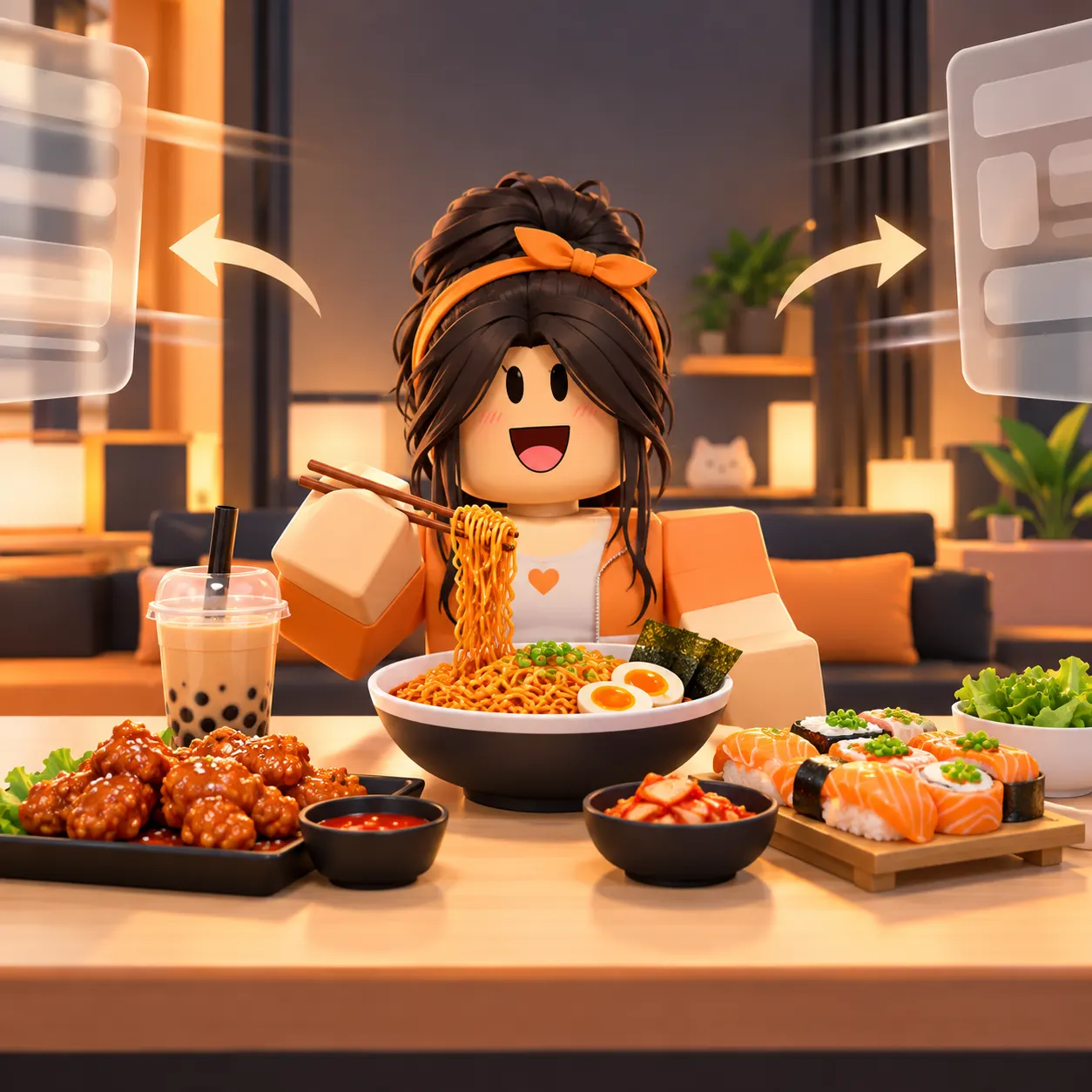 Editorial illustration of a clear Stream a Mukbang game view with a readable interface area